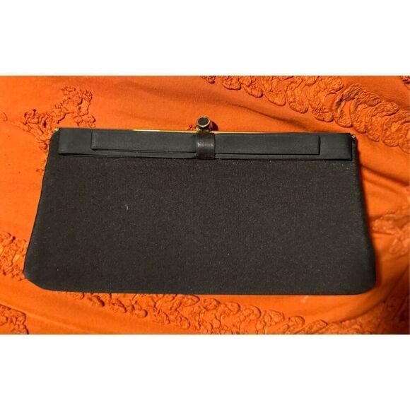 HL USA formal evening event black tie clutch hold chain black bow - Picture 7 of 15